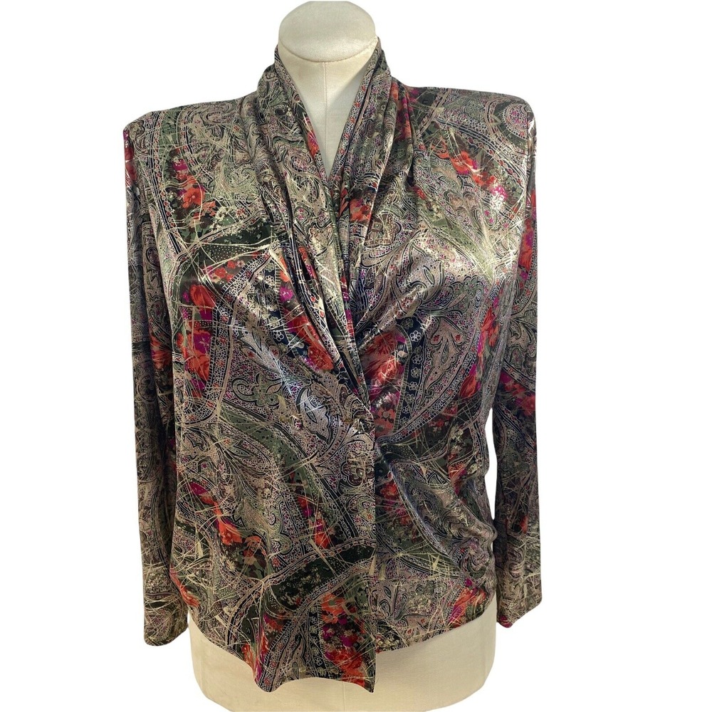 women's vtg 80s Anna Kriste 8 paisley floral multicolored Secretary top USA Made